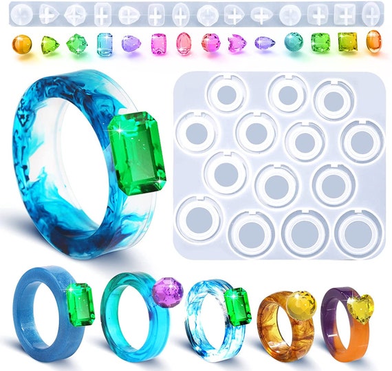 Stampi in resina 3D in silicone, stampo per anelli in resina per resina  epossidica, stampi per anelli di diamanti con 14 diverse dimensioni per la  creazione di gioielli artigianali fai-da-te 