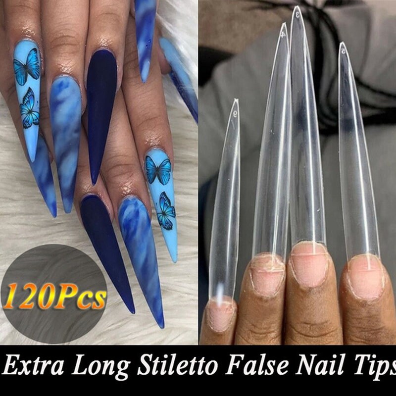 120Pcs XXL Extra Long Stiletto False Nail Tip Half Cover Nails | Etsy