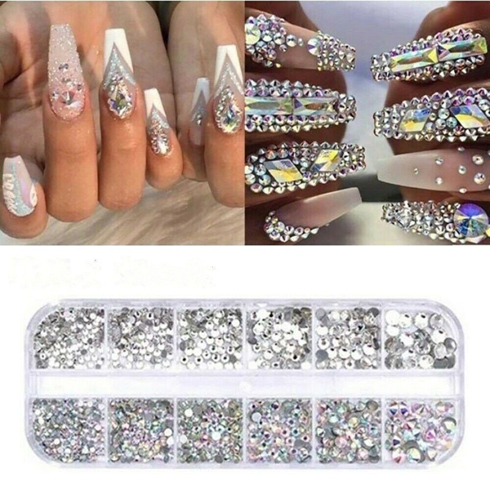 17 Pcs 3D Nail Charms Sparkling Nail Rhinestones Laser Design Heart Nail  Diamond Shiny Nail Art Supplies with Rhinestones Gems Shape Nail  Accessories
