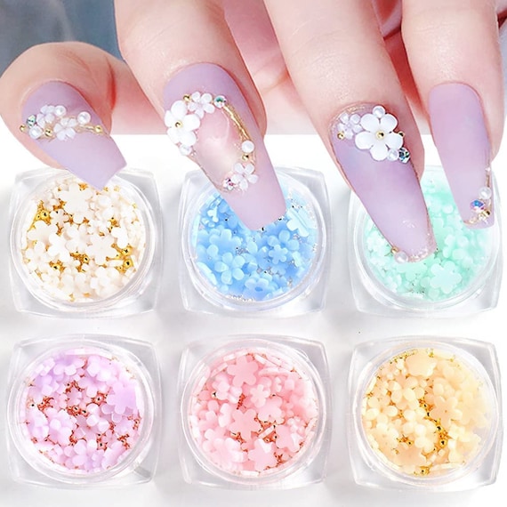 3D Flowers for Nails ,Flat Back 3D Acrylic Flower Nail Charms Colorful Nail  Charms Nails Designs - style 2