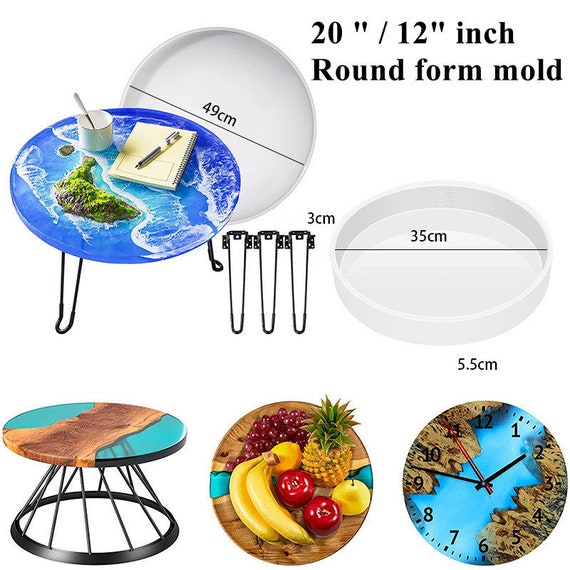 Large Round Resin Form Mold, 20 Inch 12 Inch Round Silicone Molds table Silicone  Moulds Reusable Form With 3 Pcs Hairpin Legs for Table, 