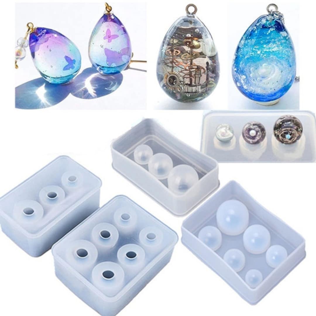 4pcs/set Ball Silicone Resin Molds, 3D Eggs Ball Epoxy Resin Molds , Sphere  Pendant Casting Molds for DIY Jewelry Making 