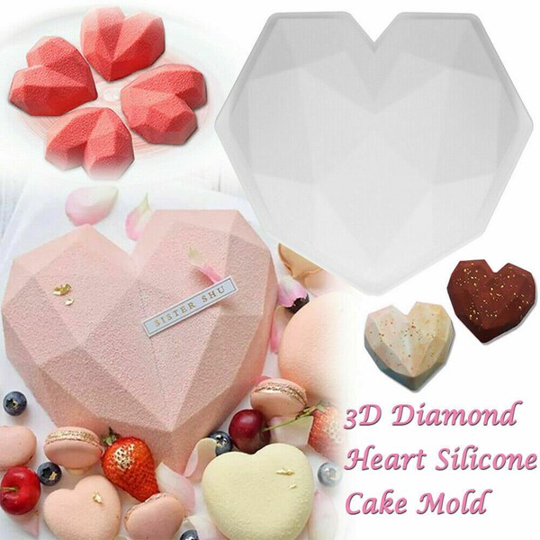 3D Silicone Large Heart Shape Cake Mould Geometric Baking Mold Tool Chocolate