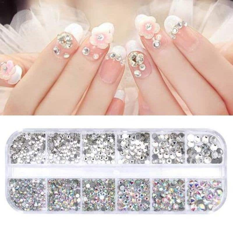 Yoocus 48pcs Rhinestones for Nails, Nail Diamonds Glass Crystal AB Metal Gems Jewels Stones for 3D Nails Art Decoration