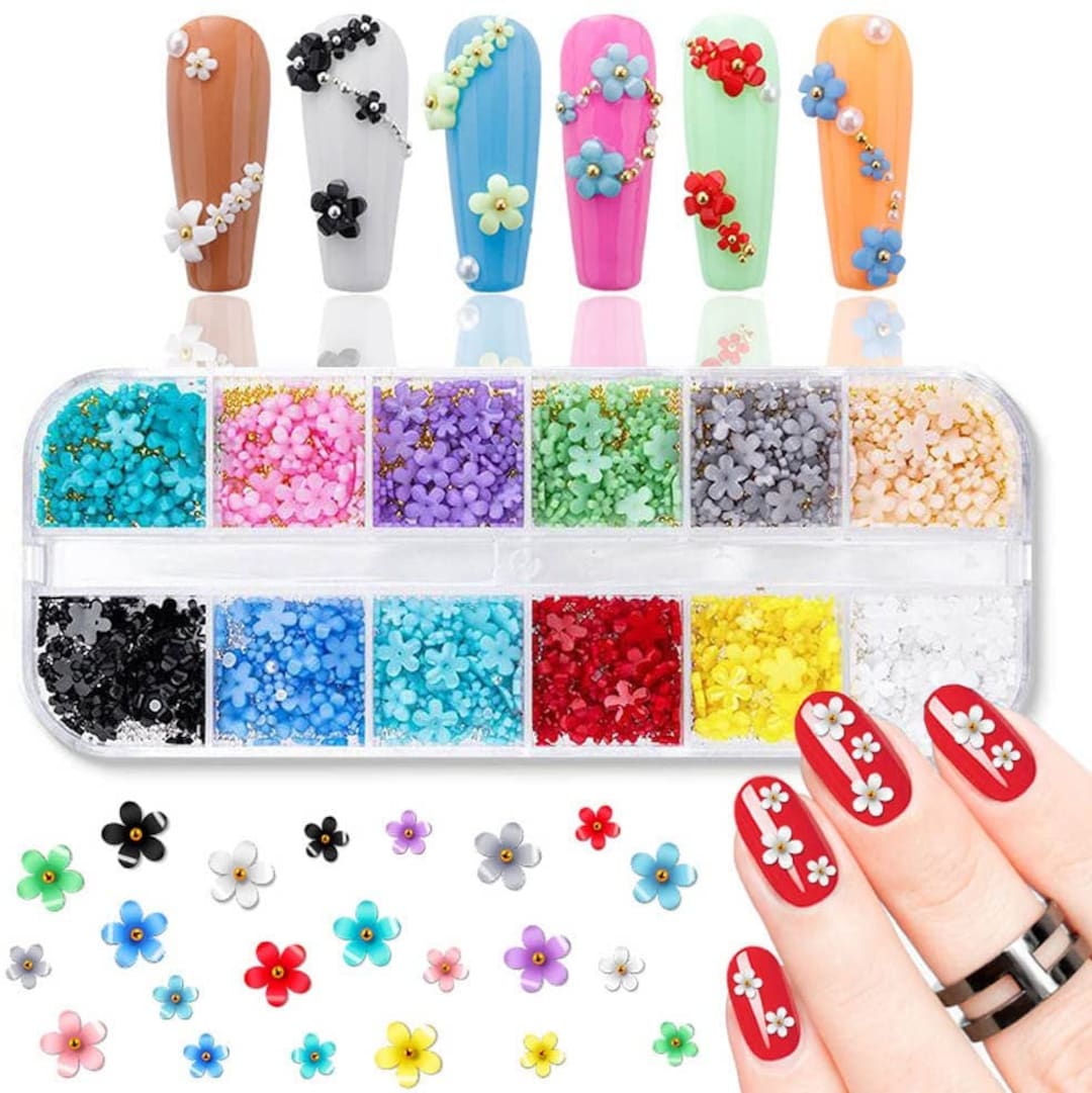 50Pcs 3mm Nail Flower Charms Resin Multi-Colors Rhinestones DIY 3D Crafts  Stones For Nail Art