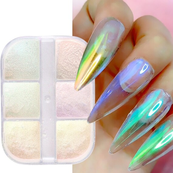 White Pearl Chrome Nail Powder 3 Colors Aurora Ice Transparent