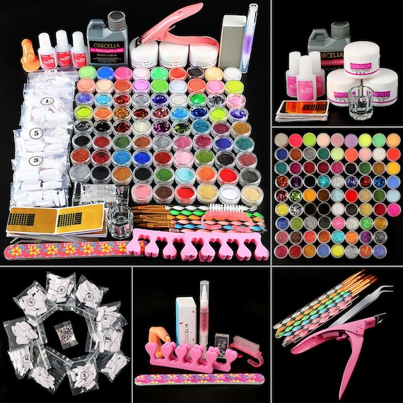 Acrylic Nail Art Tool DIY Decor Kit Powder Glitter Sticker Pump Nail Brush  Manicure Tools Set - Walmart.com