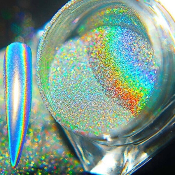 Holographic Nail Art Laser Shiny Powder Magic Rainbow Mirror Nail Powder Glitter Nail Art Flakes Decoration Chrome Nail Dust Tip Manicure