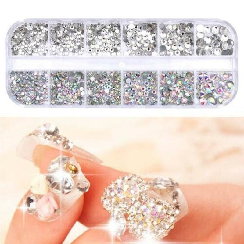 Nail Rhinestones 3D Gold White Multi-Size Hotfix Flatback Crystal Diamond  Gems Jewelry DIY Charms Nail Art Decorations LE6G-HGF