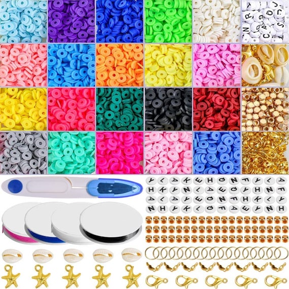 Perles d'argile 7200 Pcs 2 boîtes Kit de fabrication de bracelets - 24  couleurs Perles d