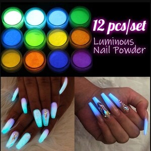 12Color/Box DIY Neon Phosphor Powder Nail Glitter Powder Dust Luminous Pigment Fluorescent Powder Nail Glitters Glow In The Dark