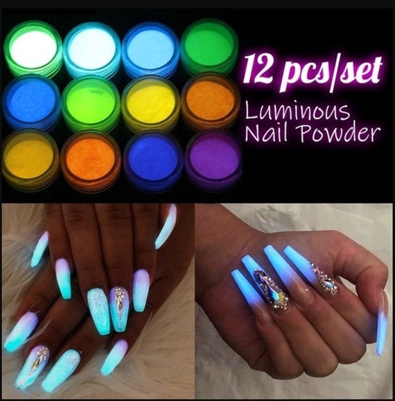 12color/box DIY Neon Phosphor Powder Nail Glitter Powder Dust Luminous  Pigment Fluorescent Powder Nail Glitters Glow in the Dark 