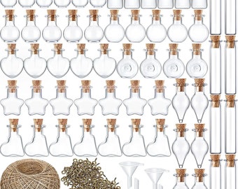 50pcs Small Mini Glass Jars Bottle with Cork Stopper Tiny Wishing Bottles with Eye Screws Funnel and Rope Small Cork Clear Glass Bottle