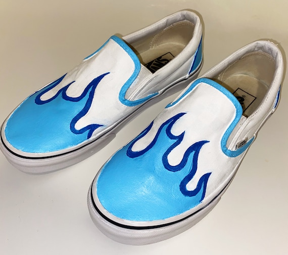 Custom Blue Flame Slip On Vans | Etsy