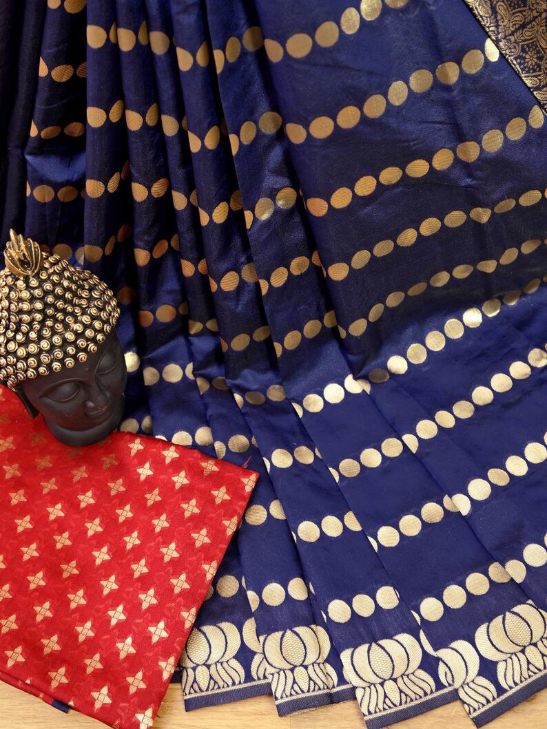 royal blue color saree fornice color combination weeding wear saree with red color blouse Piece saree..