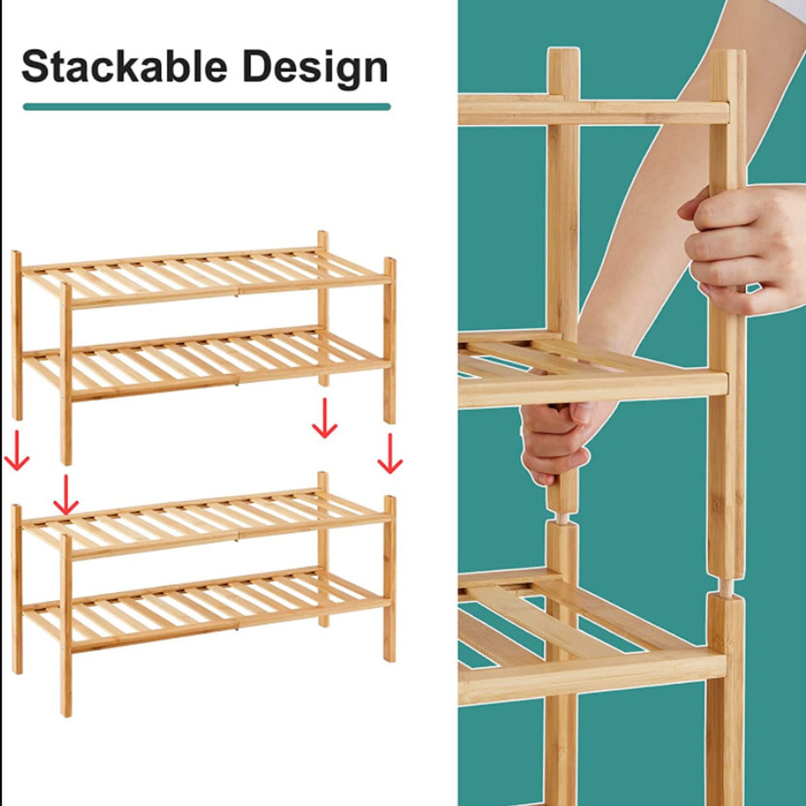 2tier Bamboo Shoe Rack Natural Bamboo Shoes Organizer 2 Etsy