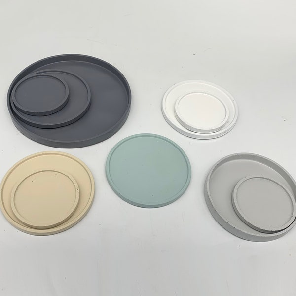 Beton Schalen Tablett beige grau weiß schwarz unterschiedliche Größen rund Kreis hoher und tiefer Rand - kerzenschale Schmuckschale Deko