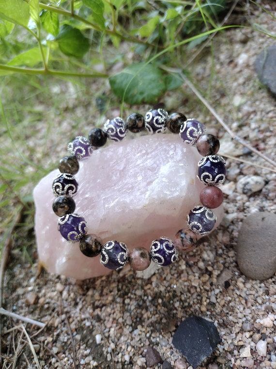 Rhodonite and amethyst on sale together