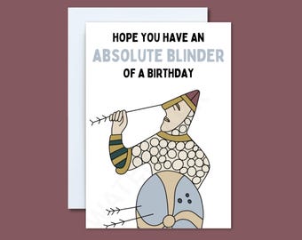 Tarjeta divertida de Harold Godwinson: regalo de cumpleaños medieval para amantes de la historia.