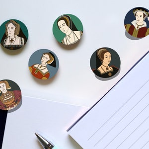 Six Wives of Henry VIII Button Pin Badges | Gift for Tudor History Nerd/Teacher