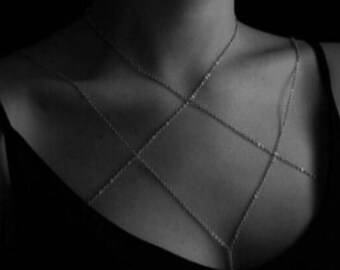 Body Jewelry, Body Chain,Layered Body Chain Bralette,Shoulder jewelry,Silver Body Chain,