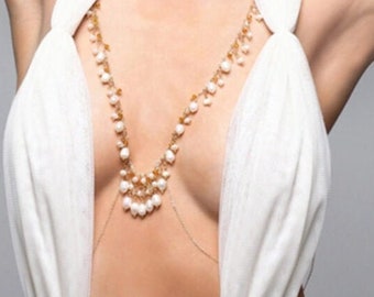 24K oro chapado joyería del cuerpo, joyería del cuerpo con cristal swarovski, cadena del cuerpo, bralette de cadena del cuerpo en capas, joyería del cuerpo del bikini, cadena breve