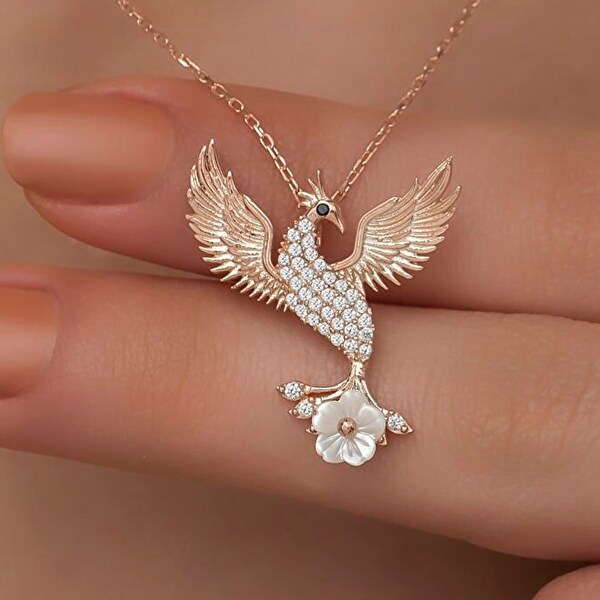 Collier oiseau phénix en argent sterling 925, liquidation de Noël pendentif phénix, breloque maman délicate en argent, bijoux oiseau