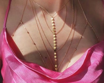 14K Gold Plated Bralette Chain, Gold Bikini Jewelry, Gold Body Jewelry, Body Chain, Body Jewelry, Body Chain, Layered Body Chain Bralette