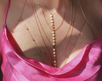 14K Gold Plated Body Chain, Gold Body Bralette,Festival Chain, Body Jewelry, Body Chain,Layered Body Chain Bralette,Bikini Body Jewelry