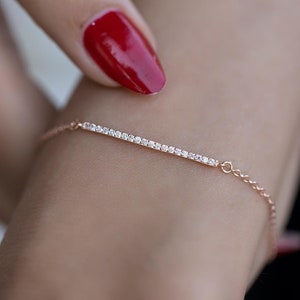 925 Sterling Silver Rose Gold Bracelet with Zircon Stones, Rose Gold Bracelet, Chain Bracelet, Minimalist Bracelet,Dainty Bracelet