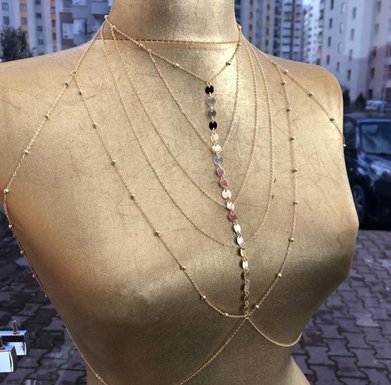 14k Body Chain, Rose Gold Body Jewelry, Bikini Jewelry, Boho, 14k Rose  Gold Layering Body Chain