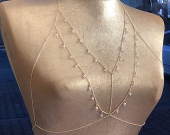 Body Jewelry with Crystal Stone, Body Chain,Layered Body Chain Bralette,Bikini Body Jewelry