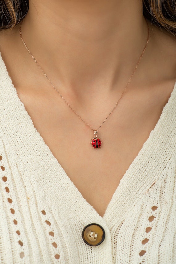 Rose gold ladybug necklace deals