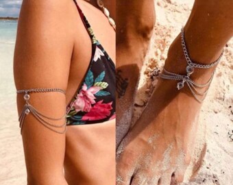 Silver Arm Chain and Anklet, Silver Anklet, Silver Arm Chain, Body Chain, Silver Body Chain, Festival Body Chain, Silver Body Jewelry