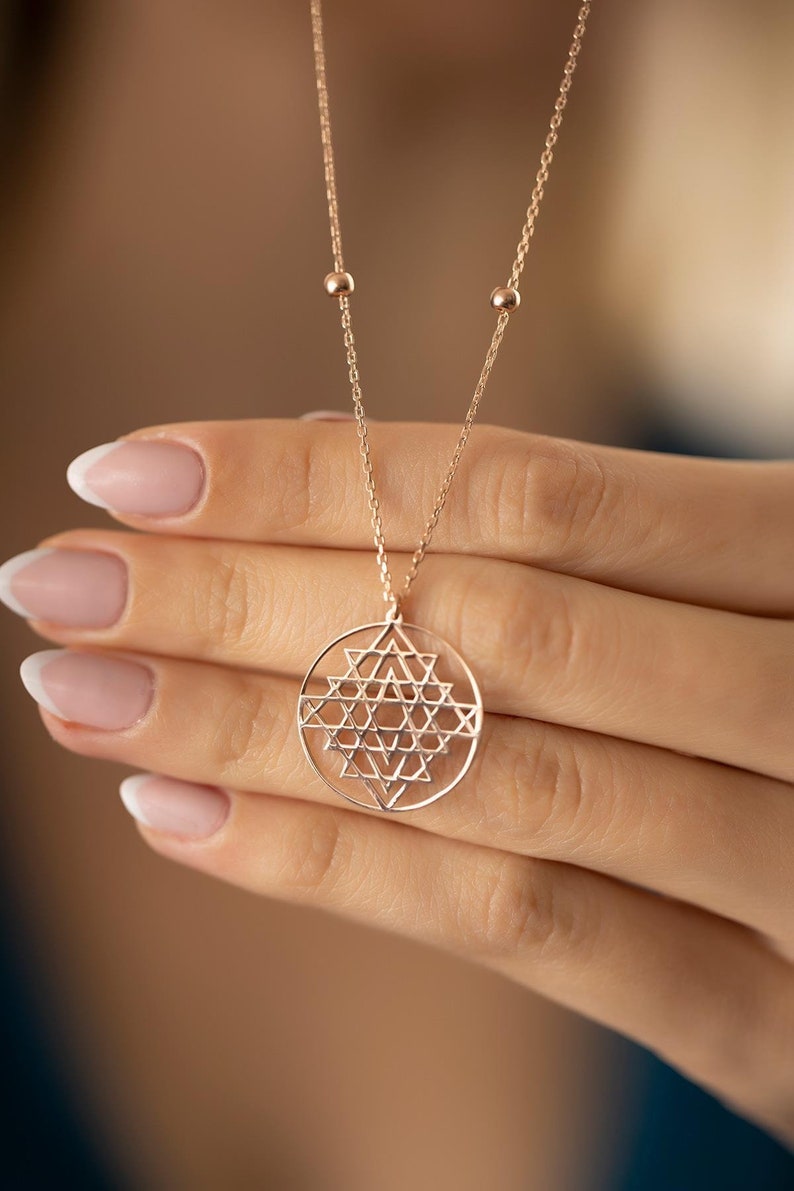 Sacred Geometry Necklace 925 Sterling Silver Sri Yantra Necklace Necklace,Sri Yantra Silver Pendant