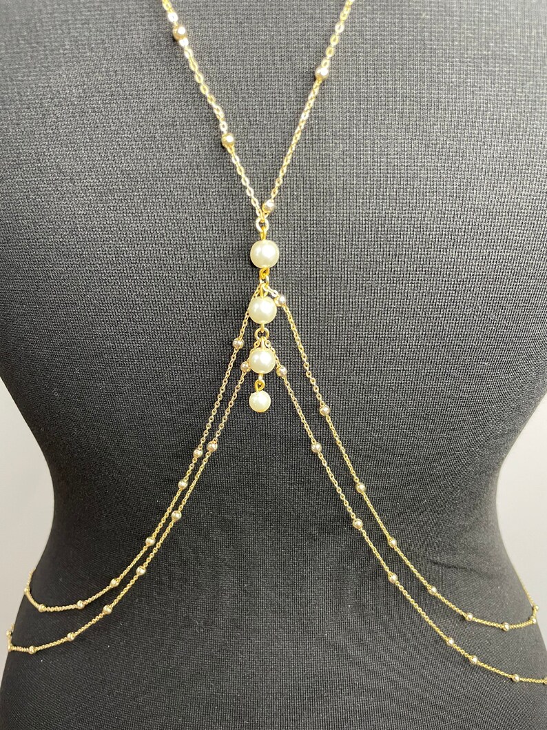 Body Jewelry With Pearl Body Chainlayered Body Chain Etsy