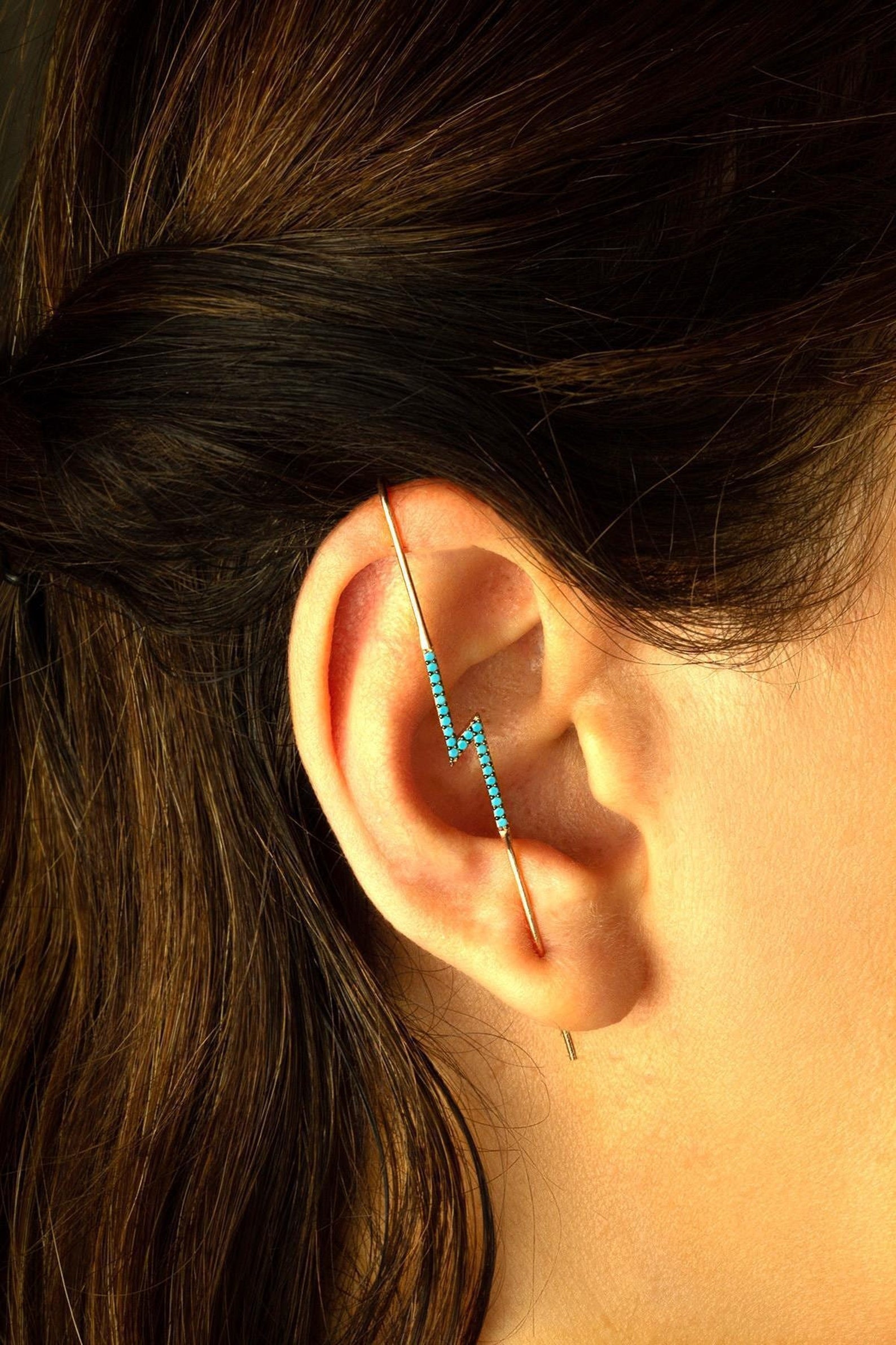 Blue Ear Pin Earringedgy Pin Hook Ear Cuff Modern Cane Etsy