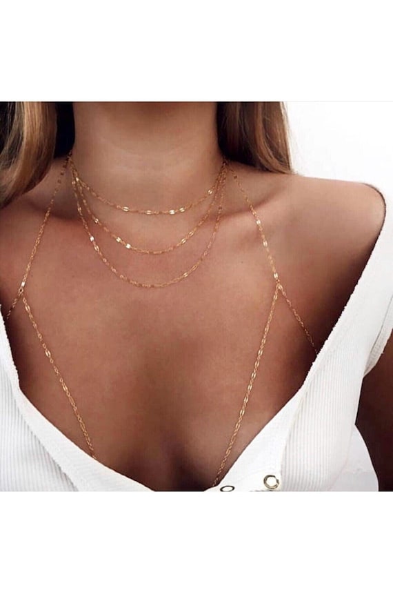 Gold Body Necklace gold Body Chain Body Jewelry gold Bikini Chain