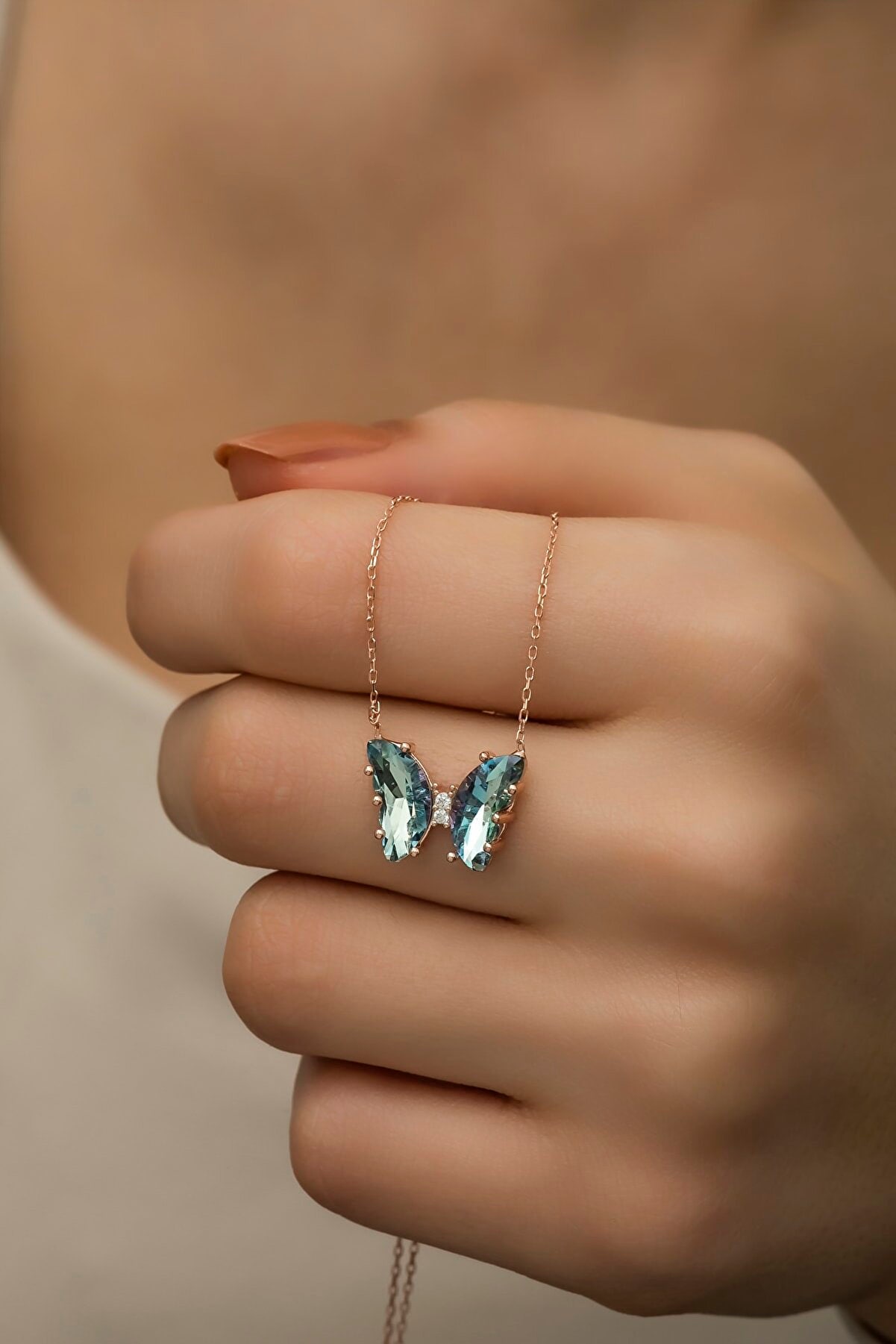 Aquamarine butterfly best sale necklace