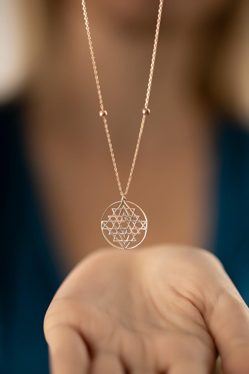Sacred Geometry Necklace 925 Sterling Silver Sri Yantra Necklace Necklace,Sri Yantra Silver Pendant