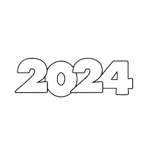 May include: A black and white line drawing of the year 2024.