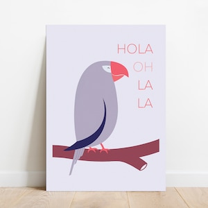 Hola Oh la la - Olá Oh la la - Cartão alegre com papagaio