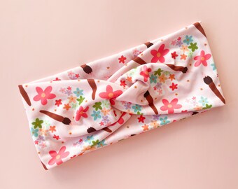 Floral Artist Palette Simple Twist Top soft Fabric Headband, band, Nurse headband, Headband with buttons, Teacher Headband, Artist, Art