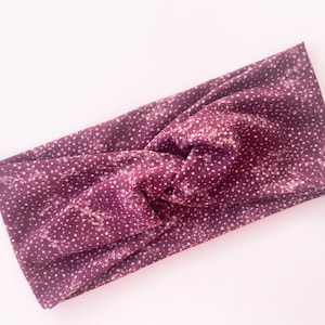 Maroon Specks Simple Twist Top Soft Fabric Headband, Nurse Headband, Headband with Buttons, Woman Headband