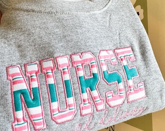 Sudadera bordada con apliques de tela para enfermera de parto y alumbramiento, regalo para enfermera, sudadera para enfermera, mamá y bebé