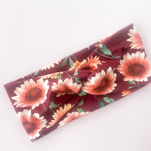 Autumn Sunflowers Simple Twist Soft Fabric Headband, Nurse Headband, Headband with Buttons, Headband for Women