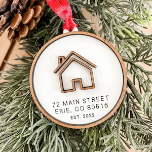 House Address Ornament Housewarming Gift New Home Gift Ornament Custom First Home New Address Simple Minimalist Gift for new homeowners image 6