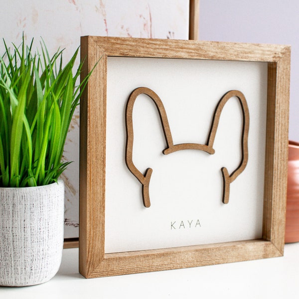 Custom Dog Ear Portrait | Handmade Wood Pet Memorial Art, Dog Lover Gift