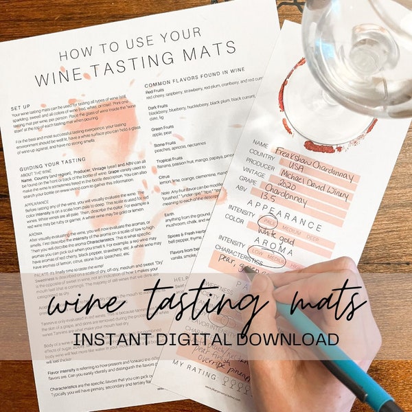 Instant Digital Wine Tasting Mats and Tasting Instructions | Perfect for Wine Tasting Nights! Ideal Gift for Wine Lovers, Instant Download