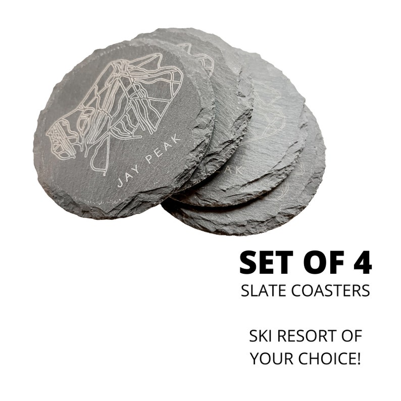 Ski Resort Mountain Custom Coasters Set of 4 Slate Coasters with Your Favorite Mountain Design Gift for Skiers image 9